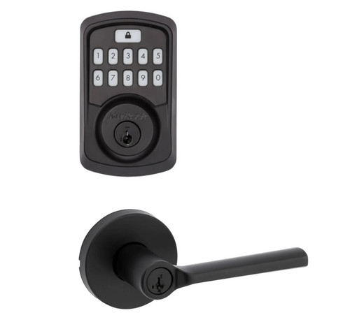 Kwikset 942BLE-740LSLRDT-514 Aura Bluetooth Keypad Electronic Deadbolt with Libson Keyed Lever with Round Rose Matte Black Finish