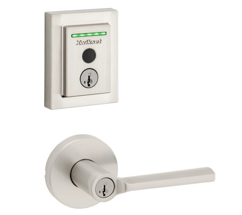 Kwikset 959CNTFPRT-740LSLRDT-15 Halo Touch Contemporary Fingerprint Deadbolt with Built-in Wifi and Libson Keyed Entry Lever with Round Rose Satin Nickel Finish