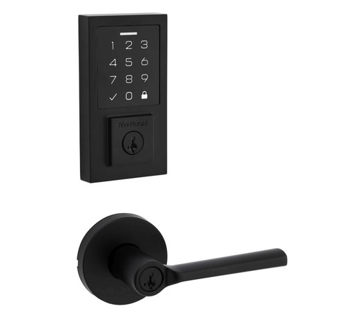 Kwikset 9270CNT-740LSLRDT-514 Contemporary SmartCode Touchpad Electronic Deadbolt SmartKey With Libson Keyed Lever and Round Rose Matte Black Finish