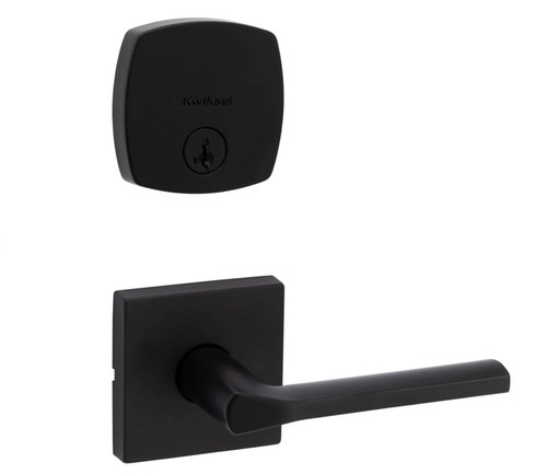 Kwikset 258MDT-720LSLSQT-514 Matte Black Midtown Single Cylinder Deadbolt with Libson Passage Lever with Square Rose