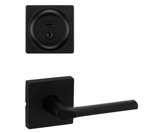 Kwikset 660SQT-720LSLSQT-514 Matte Black Square Single Cylinder Deadbolt with Libson Passage Lever and Square Rose