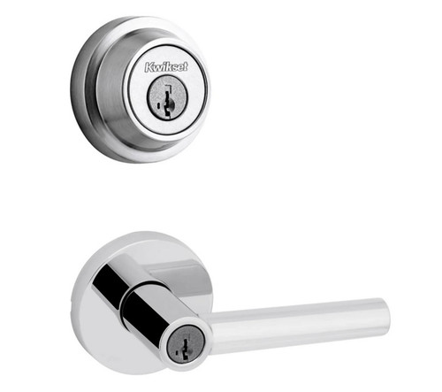 Kwikset 660RDT-740MILRDT-26 Bright Chrome Round Single Cylinder Deadbolt with Milan Keyed Entry Lever and Round Rose