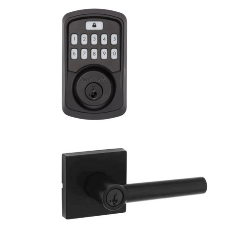 Kwikset 942BLE-740MILSQT-514 Aura Bluetooth Keypad Electronic Deadbolt with Milan Keyed Lever with Square Rose Matte Black Finish