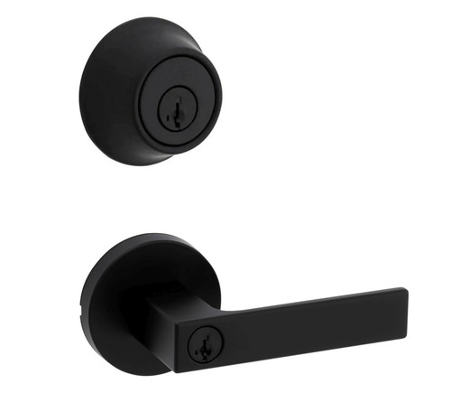 Kwikset 660-740SALRDT-514 Matte Black Single Cylinder Deadbolt with Singapore Keyed Entry Lever and Round Rose