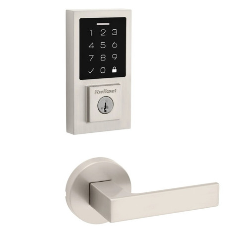 Kwikset 9270CNT-720SALRDT-15 Contemporary SmartCode Touchpad Electronic Deadbolt SmartKey With Singapore Lever and Round Rose Satin Nickel Finish