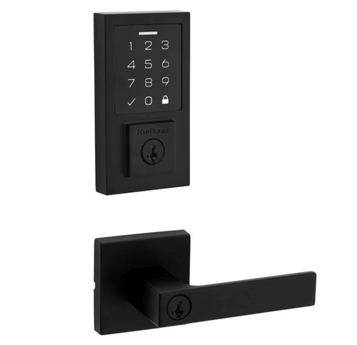 Kwikset 9270CNT-740SALSQT-514 Contemporary SmartCode Touchpad Electronic Deadbolt SmartKey With Singapore Keyed Lever and Square Rose Matte Black Finish