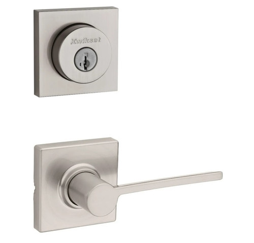 Kwikset 158SQT-200LRLSQT-15 Satin Nickel Halifax Single Cylinder Deadbolt with Ladera Passage Lever and Square Rose