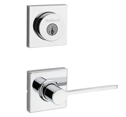Kwikset 158SQT-200LRLSQT-26 Bright Chrome Halifax Single Cylinder Deadbolt with Ladera Passage Lever and Square Rose