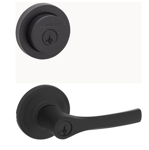 Kwikset 158RDT-740HYL-514 Matte Black Milan Single Cylinder Deadbolt with Henley Entry Lever