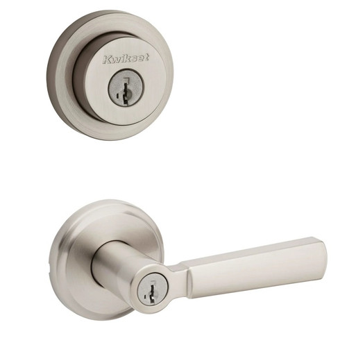 Kwikset 158RDT-740PHL-15 Satin Nickel Milan Single Cylinder Deadbolt with Perth Keyed Entry Lever 