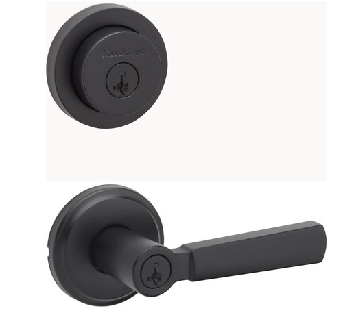 Kwikset 158RDT-740PHL-514 Matte Black Milan Single Cylinder Deadbolt with Perth Keyed Entry Lever 