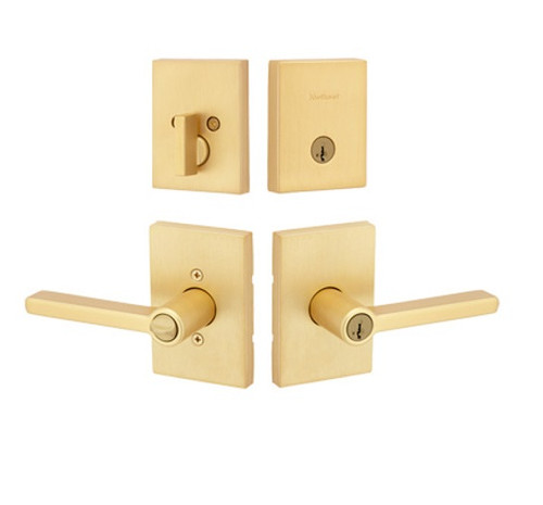 Kwikset 258RCT-740HFLRCT-4 Satin Brass Rectangular Single Cylinder Deadbolt with Halifax Keyed Entry Lever