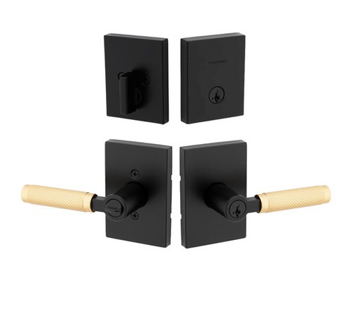 Kwikset 258RCT-740PVLRCT-5144 Matte Black with Satin Brass Grip Rectangular Single Cylinder Deadbolt with Prava Keyed Entry Lever