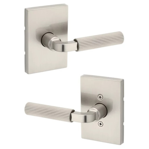 Kwikset 720MALRCT-15 Mirada Reeded Pattern Lever with Contemporary Rectangular Rose Passage Door Lock with 6AL Latch and RCS Strike Satin Nickel Finish