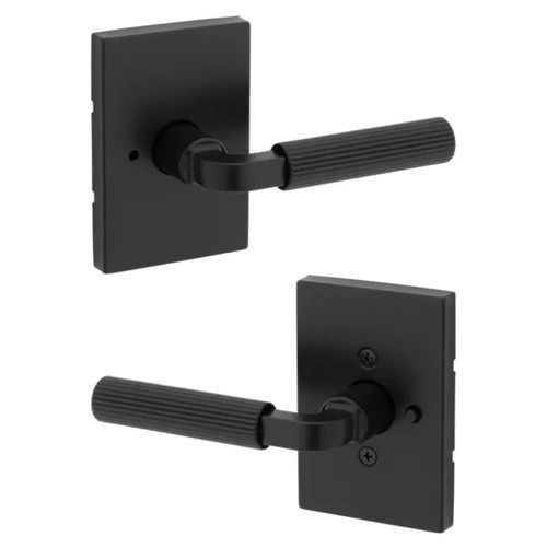 Kwikset 730MALRCT-514 Mirada Reeded Pattern Lever with Contemporary Rectangular Rose Privacy Door Lock with 6AL Latch and RCS Strike Matte Black Finish