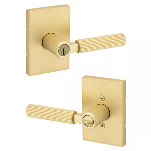 Kwikset 740MALRCT-4S Mirada Reeded Pattern Lever with Contemporary Rectangular Rose Entry Door Lock SmartKey with 6AL Latch and RCS Strike Satin Brass Finish