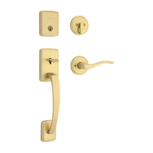 Kwikset 818BFH-971SELLH-4S Single Cylinder Brentford Exterior Handleset with Sedona Lever Left Handed with SmartKey with RCAL Latch and RCS Strike Satin Brass Finish