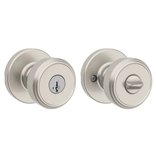 Kwikset 400MNKRDT-15S Maven Knob Round Rose Entry Door Lock SmartKey with 6AL Latch and RCS Strike Satin Nickel Finish