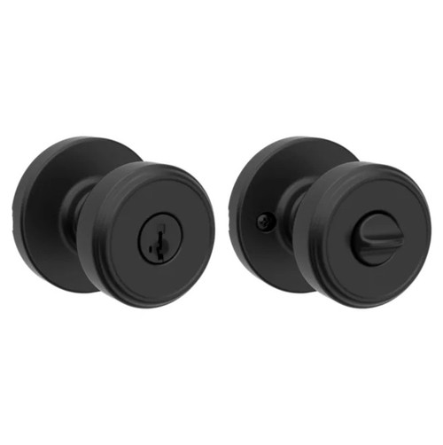 Kwikset 400MNKRDT-514S Maven Knob Round Rose Entry Door Lock SmartKey with 6AL Latch and RCS Strike Matte Black Finish