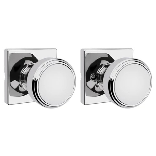 Kwikset 200MNKSQT-26 Maven Knob Square Rose Passage Door Lock with 6AL Latch and RCS Strike Bright Chrome Finish