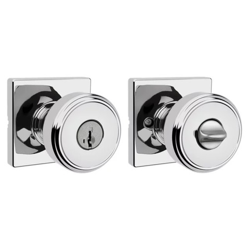 Kwikset 400MNKSQT-26S Maven Knob Square Rose Entry Door Lock SmartKey with 6AL Latch and RCS Strike Bright Chrome Finish