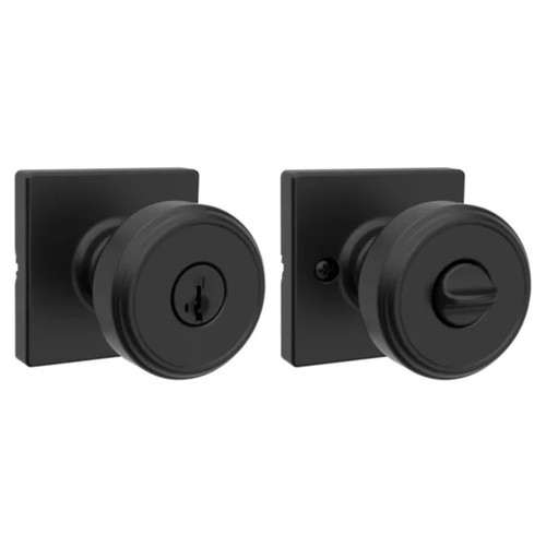 Kwikset 400MNKSQT-514S Maven Knob Square Rose Entry Door Lock SmartKey with 6AL Latch and RCS Strike Matte Black Finish