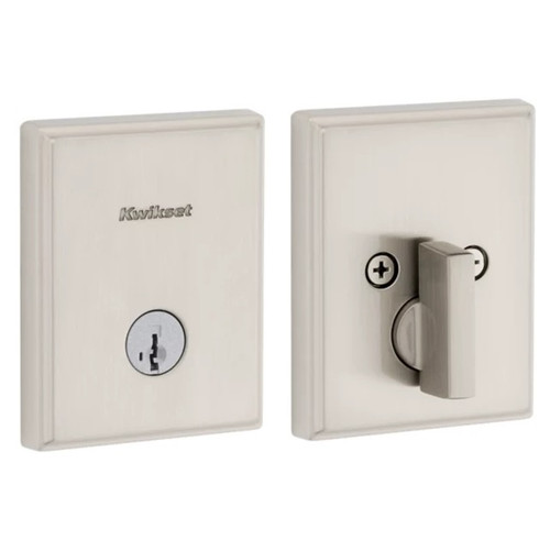Kwikset 258TRCT-15S.STRKP Crosstown Low Profile Single Cylinder SmartKey Deadbolt with 6AL Latch and STRKP Strike Pack which includes Square Corner, Round Corner and 5303 Round Corner Full Lip Strikes KA3 Satin Nickel Finish