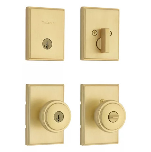 Kwikset 258TRCT-740SOKTRCT-4 Satin Brass Crosstown Low Profile Single Cylinder Deadbolt with Sora Keyed Entry Knob