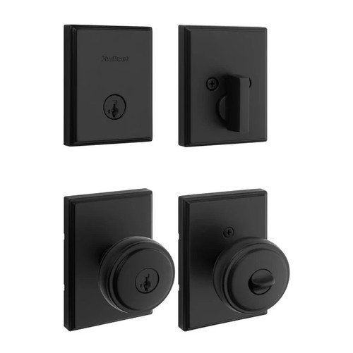 Kwikset 258TRCT-740SOKTRCT-514 Matte Black Crosstown Low Profile Single Cylinder Deadbolt with Sora Keyed Entry Knob