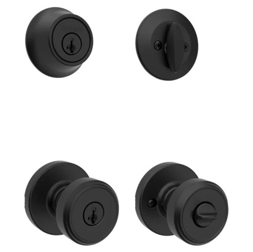 Kwikset 660-400MNKRDT-514 Matte Black Single Cylinder Deadbolt with Maven Keyed Entry Knob and Round Rose