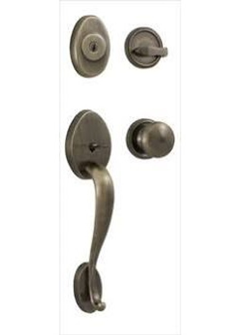 Weslock 2115/2100-I-A Antique Brass Lexington Single Cylinder Handleset Impresa Knob