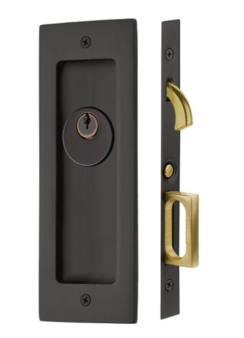 Emtek 2113US19 Flat Black Modern Rectangular Keyed Pocket Door Mortise Lock