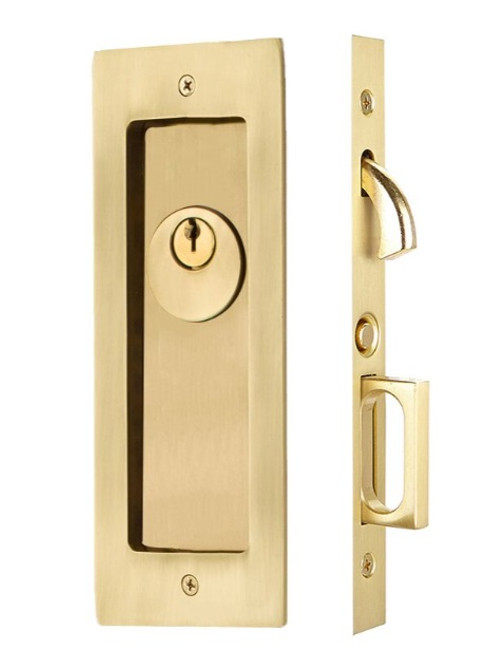 Emtek 2113US7 French Antique Modern Rectangular Keyed Pocket Door Mortise Lock