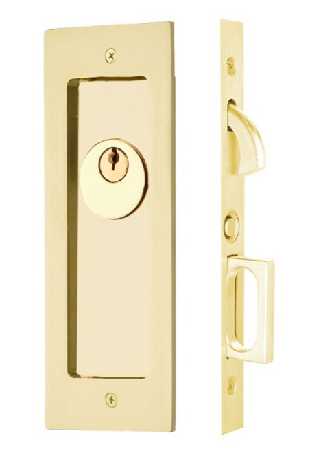 Emtek 2113US3 Lifetime Polished Brass Modern Rectangular Keyed Pocket Door Mortise Lock