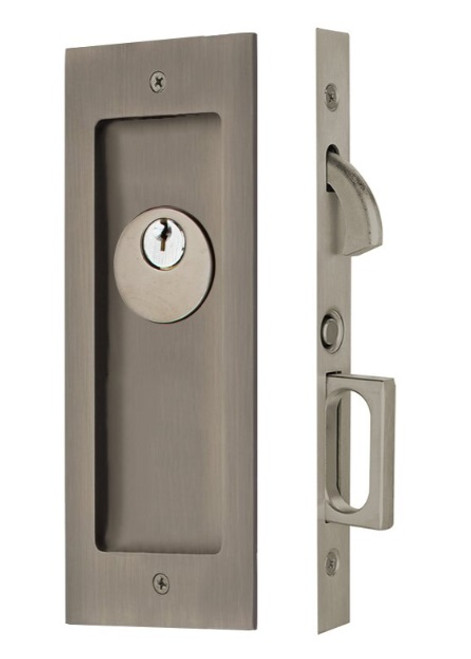 Emtek 2113US15A Pewter Modern Rectangular Keyed Pocket Door Mortise Lock