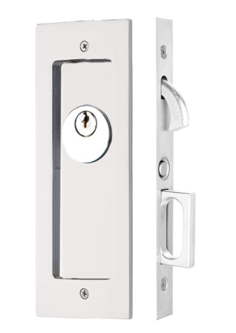 Emtek 2113US26 Polished Chrome Modern Rectangular Keyed Pocket Door Mortise Lock