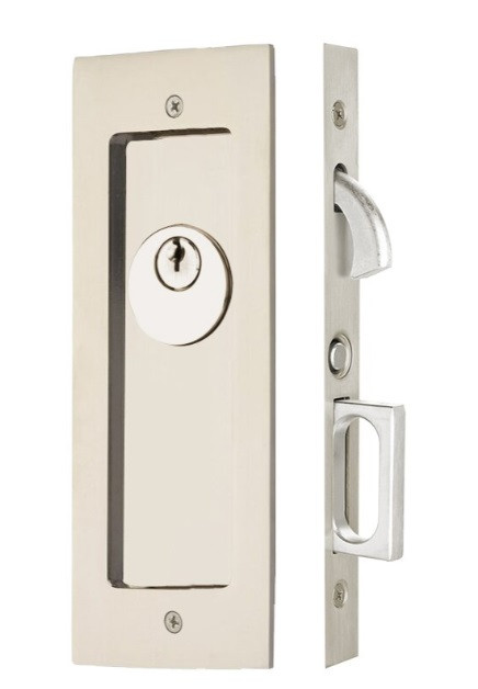 Emtek 2113US15 Satin Nickel Modern Rectangular Keyed Pocket Door