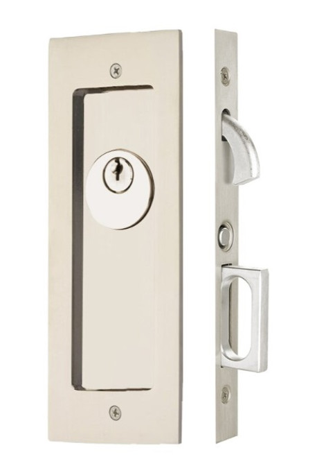 Emtek 2113US14 Polished Nickel Modern Rectangular Keyed Pocket Door Mortise Lock