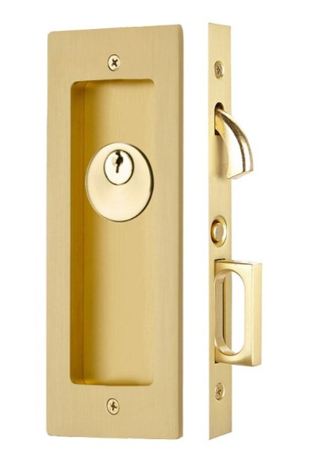 Emtek 2113US4 Satin Brass Modern Rectangular Keyed Pocket Door Mortise Lock