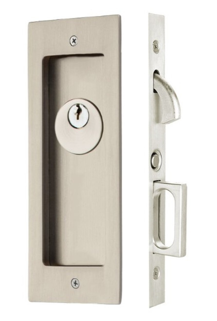 Emtek 2113US15 Satin Nickel Modern Rectangular Keyed Pocket Door Mortise Lock