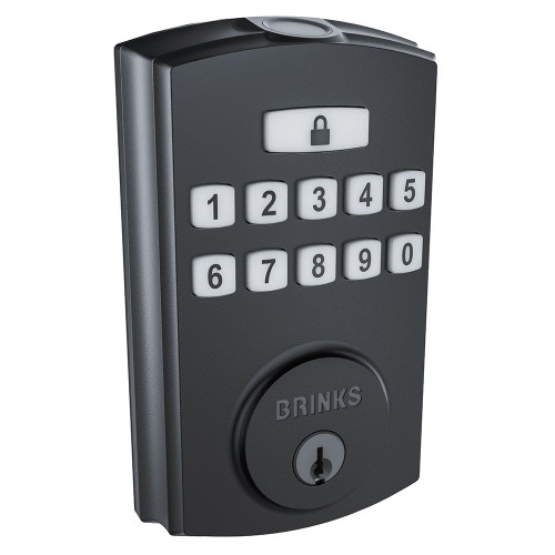 Brinks 4392122 Electronic Fingerprint Keypad Deadbolt with Pro Guard Matte Black Finish