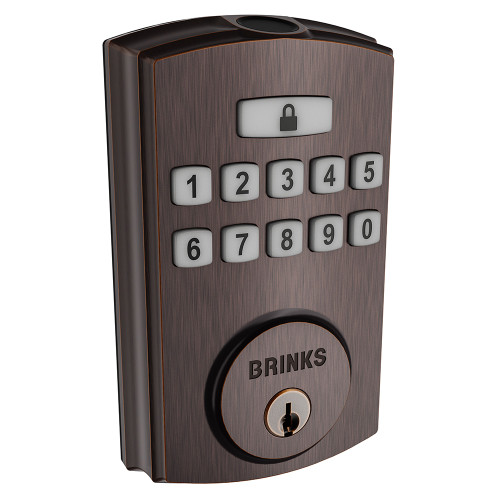 Brinks 4392150.BRINKS Electronic Fingerprint Keypad Deadbolt with Pro Guard Tuscan Bronze Finish