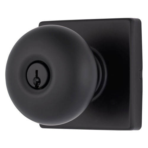Brinks E2416122 Mendocino Series Keyed Entry Contemporary Ball Knob and Square Rose with 4 Way Adjustable Latch and Round Corner Full Lip Strike Matte Black Finish