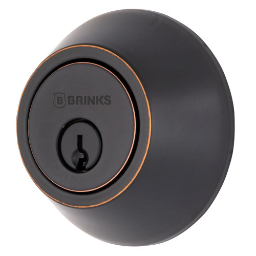 Brinks E2401150 Raleigh Series Transitional Round Single Cylinder Deadbolt with 4 Way Adjustable Backset Tuscan Bronze Finish