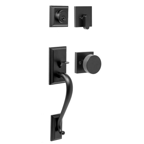 Weslock 02860-242FR2D Mayo Single Cylinder Handle set with Mesa Knob Trim with Adjustable Latch and Round Corner Strikes Matte Black Finish