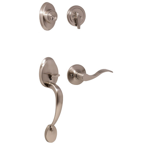 Weslock L2810-NXNFR2D Hillcrest Single Cylinder Handle set with Left Hand New Haven Trim with Adjustable Latch and Round Corner Strikes Satin Nickel Finish