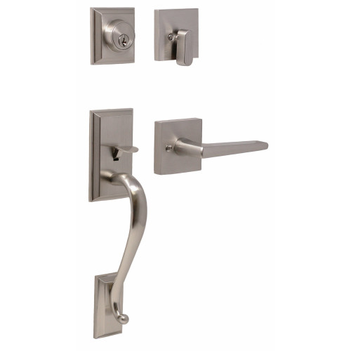 Weslock 02860-N7NFR2D Mayo Single Cylinder Handle set with Philtower Lever Trim with Adjustable Latch and Round Corner Strikes Satin Nickel Finish