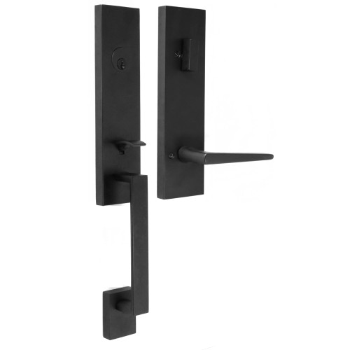 Weslock 02870-272SL2D Leighton Single Cylinder Handle set with Philtower Lever Trim with Adjustable Latch and Round and Square Corner Strikes Matte Black Finish