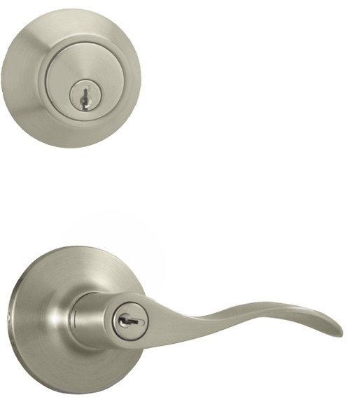 Weslock 02271XNXNFR22 Deadbolt with keylock New Haven Lever with Adjustable latch and Round Corner Full Lip Strike Satin Nickel Finish