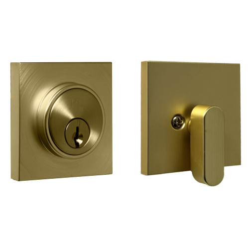 Weslock 00771-4-4FR22 Square Single Cylinder Deadbolt with Adjustable Latch and Round Corner Full Lip Strike Satin Brass Finish